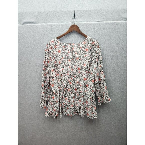 Womens Floral & Leopard Print Ruffle Blouse 18/20W EST. 1946 Polyester Button Ba - Picture 5 of 6